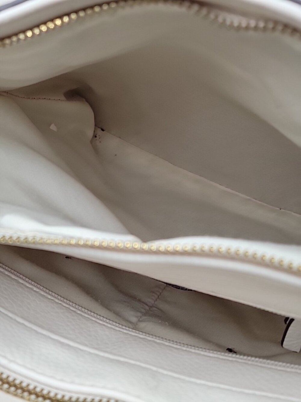 VintageLiz Claiborne Geometric Satchel Tote Bag Cream Taupe Canvas Faux Leather - Picture 8 of 16